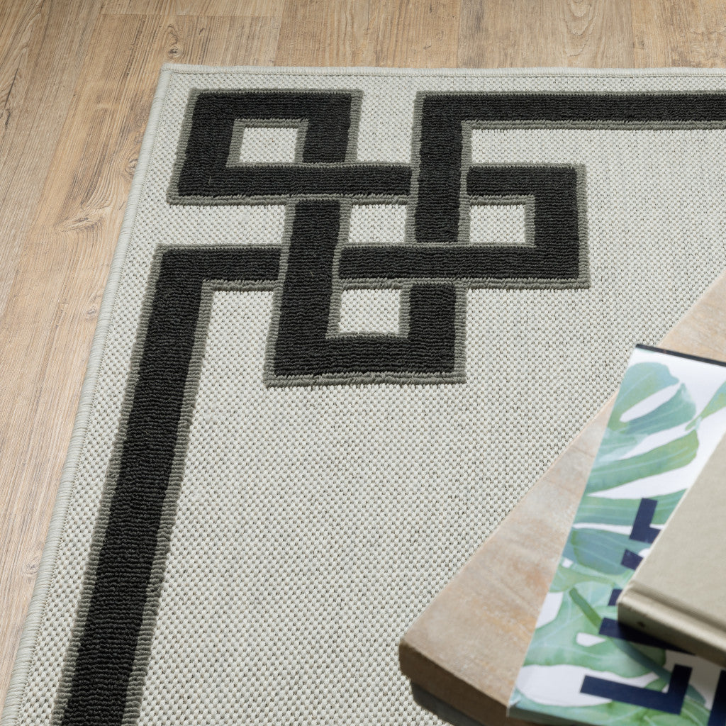 3' X 5' Beige and Black Stain Resistant Indoor Outdoor Area Rug-6
