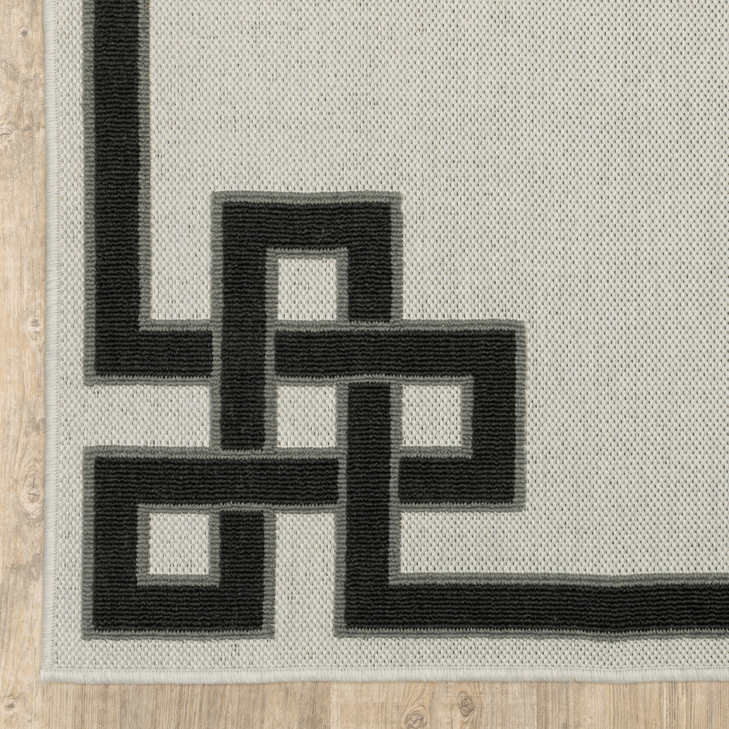 3' X 5' Beige and Black Stain Resistant Indoor Outdoor Area Rug-8