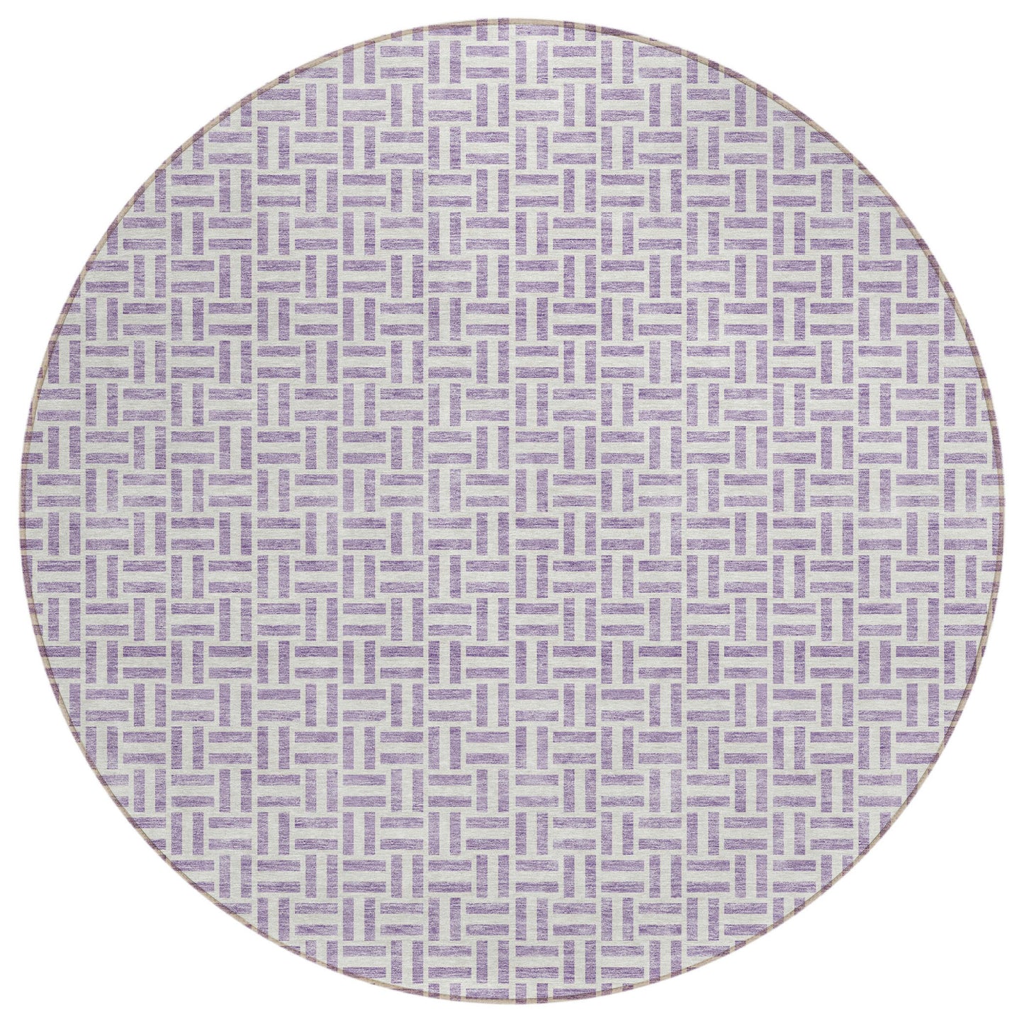 8' Lavender And Silver Round Geometric Washable Indoor Outdoor Area Rug-1