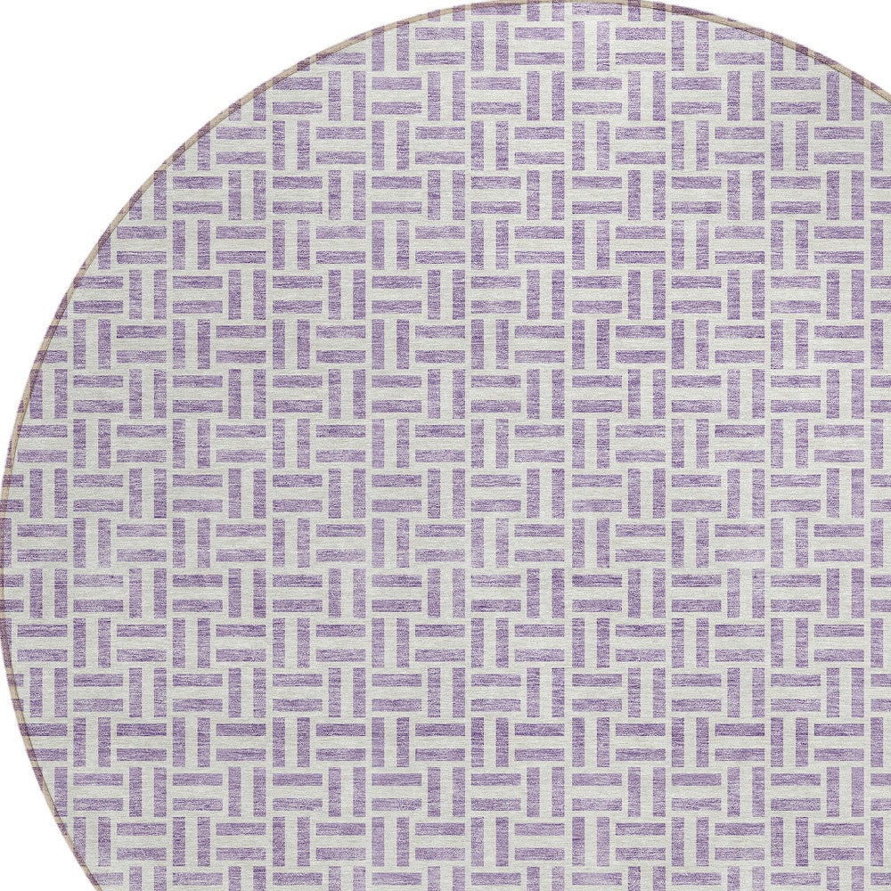 8' Lavender And Silver Round Geometric Washable Indoor Outdoor Area Rug-3