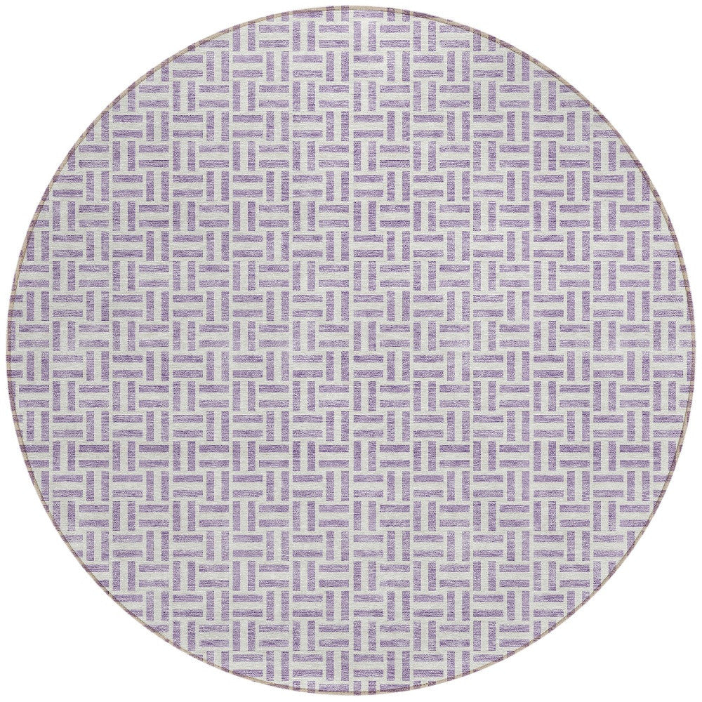 8' Lavender And Silver Round Geometric Washable Indoor Outdoor Area Rug-4