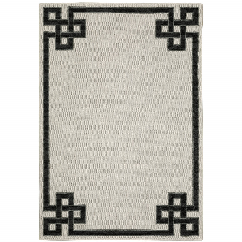 3' X 5' Beige and Black Stain Resistant Indoor Outdoor Area Rug-0