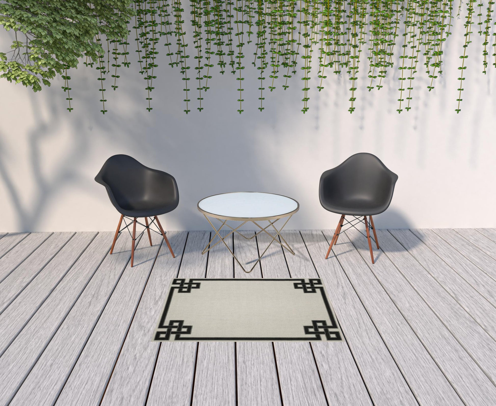 3' X 5' Beige and Black Stain Resistant Indoor Outdoor Area Rug-1