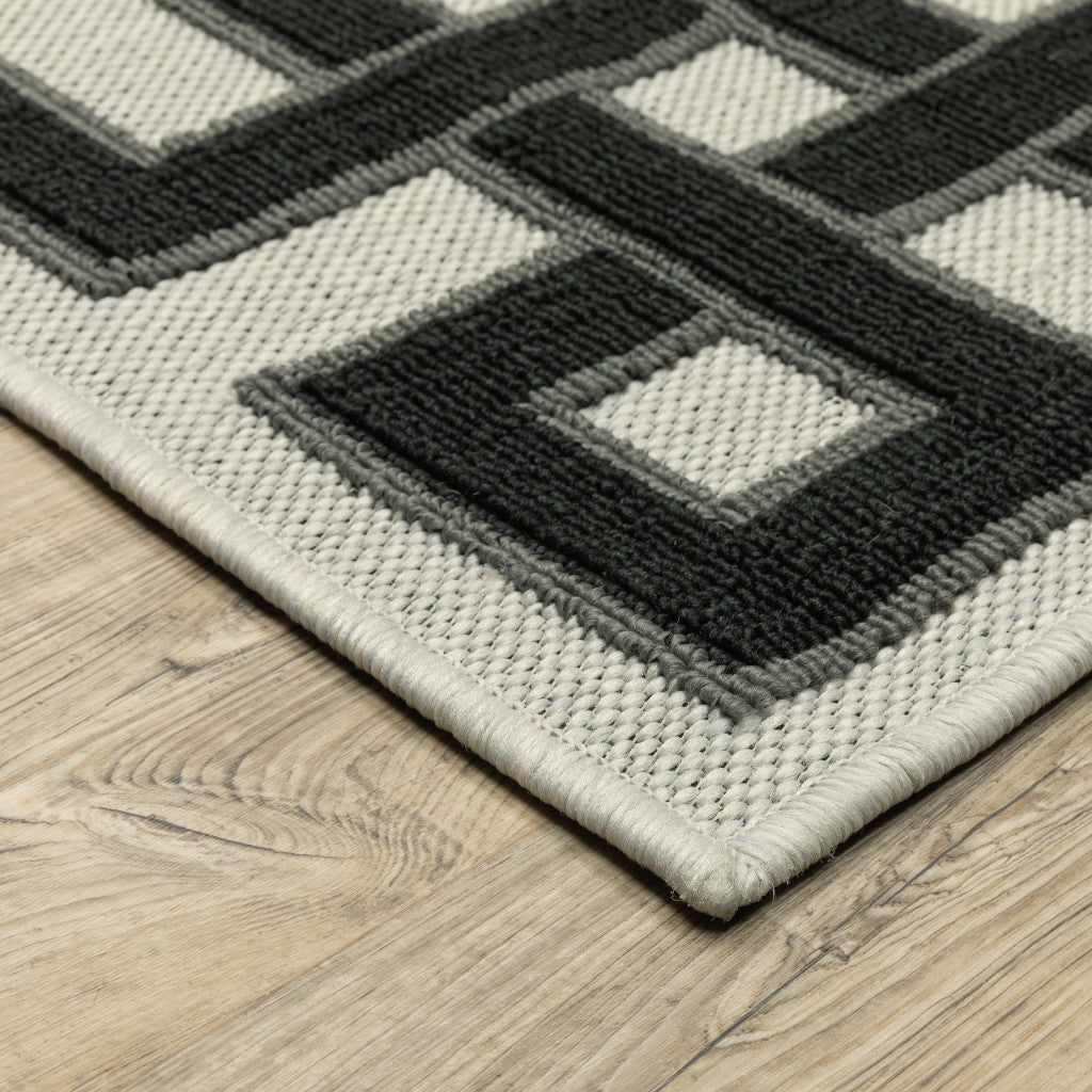3' X 5' Beige and Black Stain Resistant Indoor Outdoor Area Rug-3