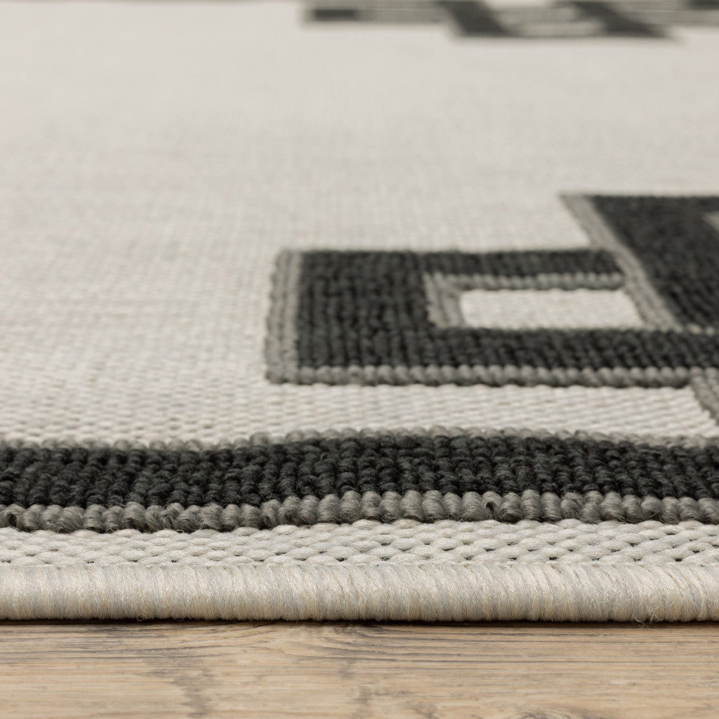 3' X 5' Beige and Black Stain Resistant Indoor Outdoor Area Rug-4