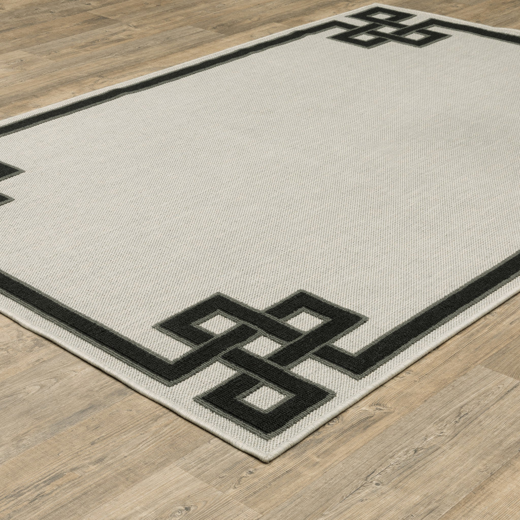 3' X 5' Beige and Black Stain Resistant Indoor Outdoor Area Rug-5