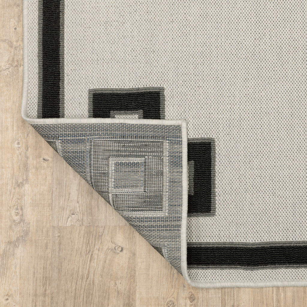 3' X 5' Beige and Black Stain Resistant Indoor Outdoor Area Rug-7