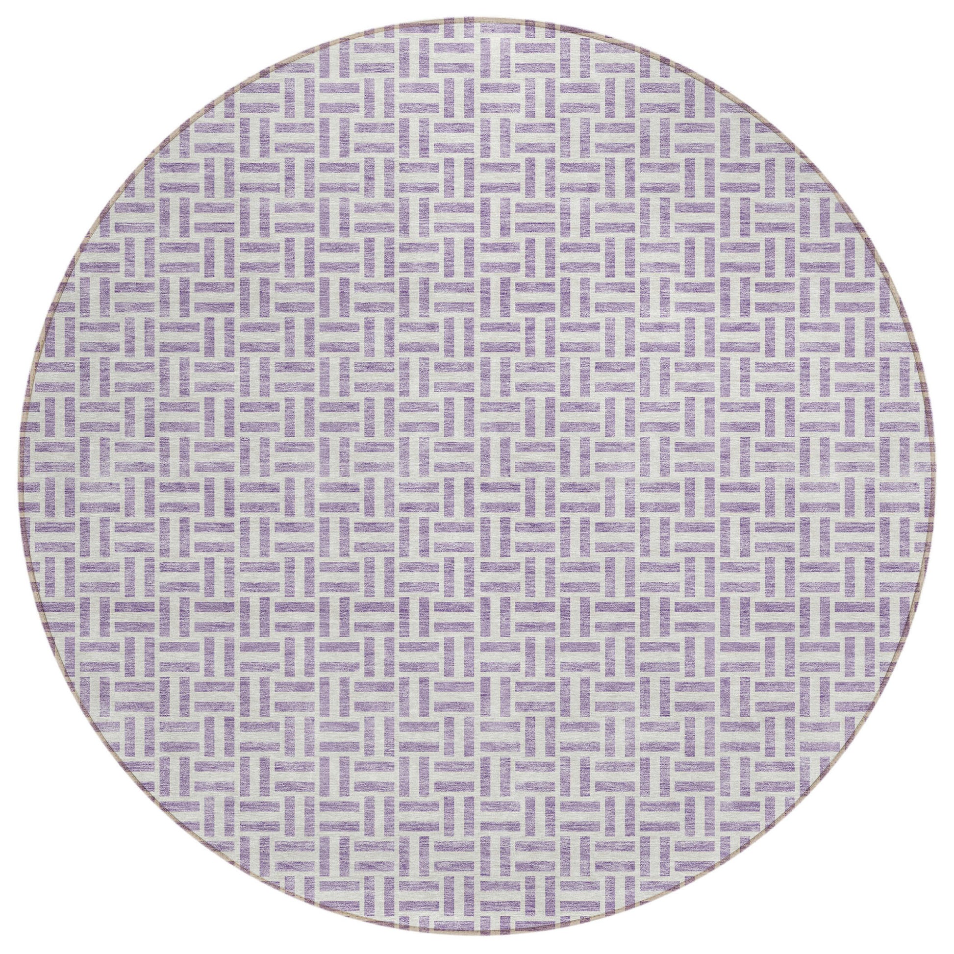 8' Lavender And Silver Round Geometric Washable Indoor Outdoor Area Rug-1