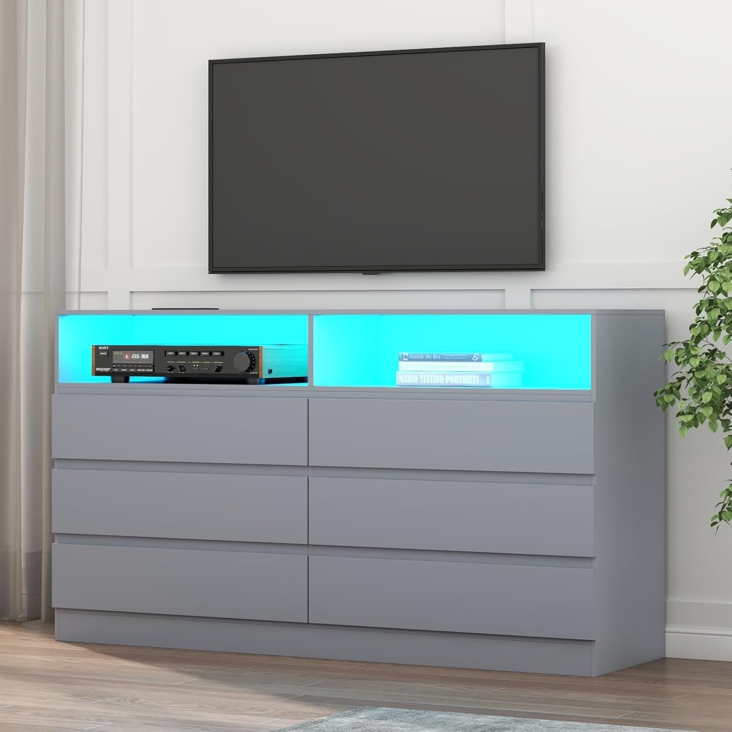 6-Drawer LED Dresser, Charging Station, Bedroom/Living Room-4